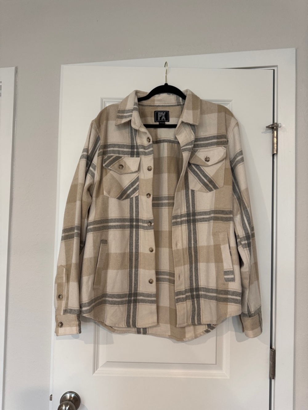 PX Plaid Shacket Jacket - Beige & Cream